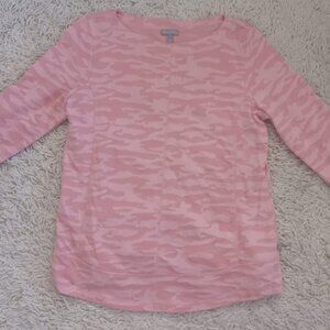 T by Talbots Pink Camo Top Womens MP M Petite 3/4 Sleeve Cotton Blend Casual